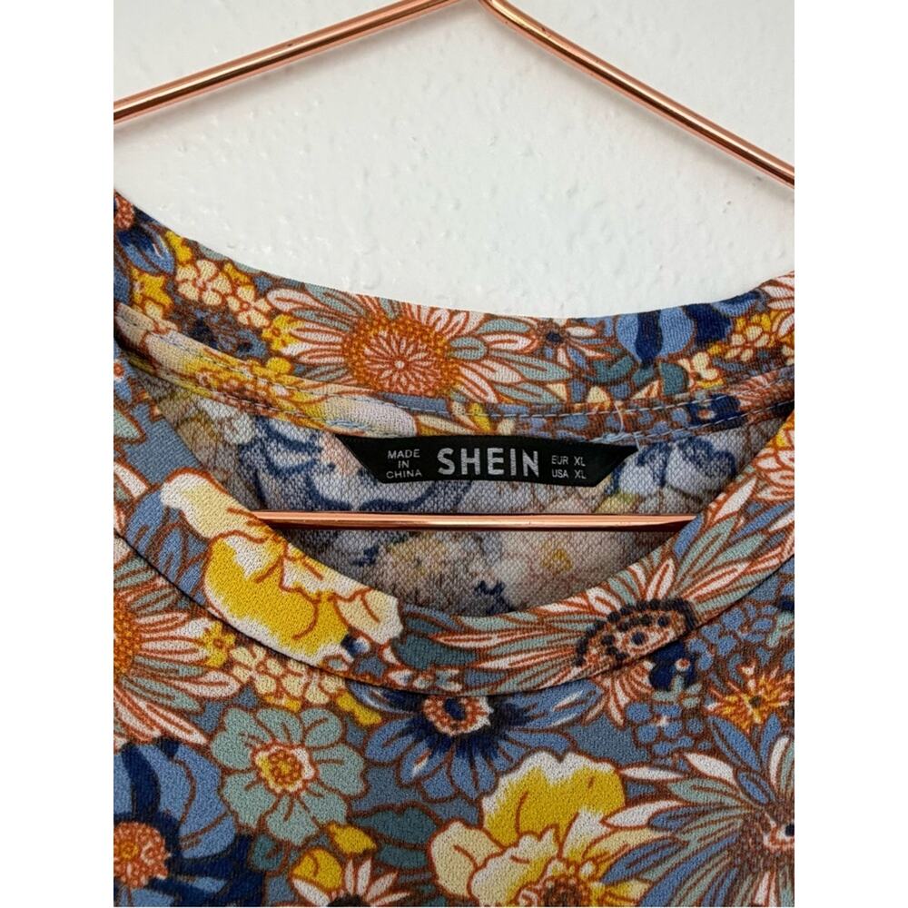 SHEIN amorya Navy Floral Short Sleeve Peplum Top size XL - Picture 3 of 6